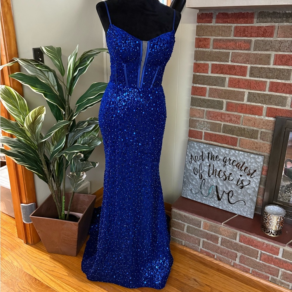 Sherri Hill Blue Sequin Gown